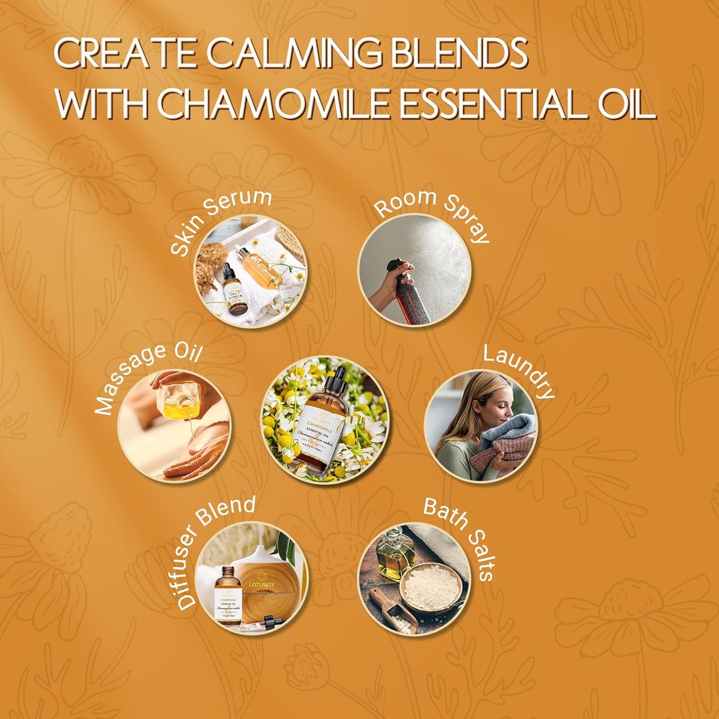 Chamomile Essential Oil, Pure Natural Chamomile Oil for Skin Body Hair Diffuser - 4 Oz