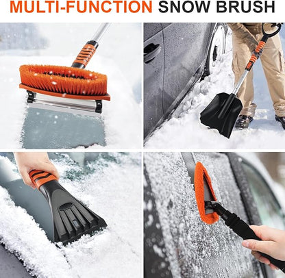 COMOWARE Extendable Snow Brush for Car, Ice Scrapers for Car Windshield Combo Kit with 270° Pivoting Head, 6-in-1 Snow Removal Tool with Snow Shovel Snow Scraper for Car, Truck, SUV, Winter Car Kit