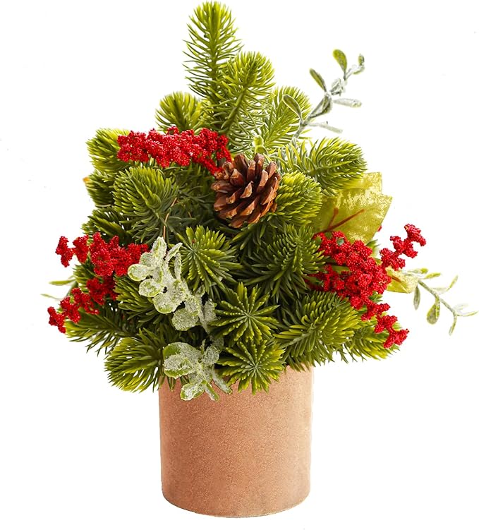 Small Christmas Tree, Artificial Mini Tabletop Christmas Tree with Pine Cones and Green Plants, Suitable for Christmas Decorations Indoor Tables in Households