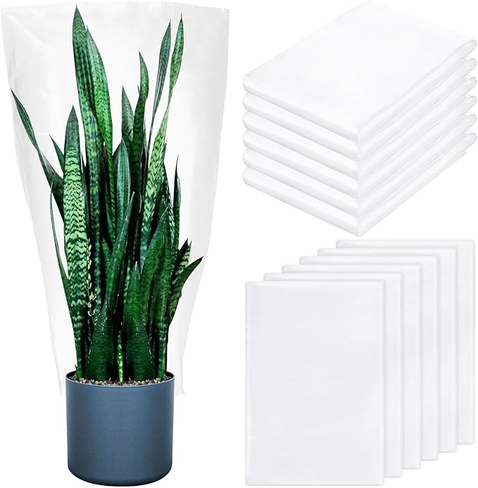 6 Pcs Winter Plant Covers Freeze Protection Small Plastic Clear Film Cover Shelter Bags Waterproof Frost Cloth for Outdoor Plants Greenhouse Garden Rain Frost Protection(15.7 x 27.6 Inch)