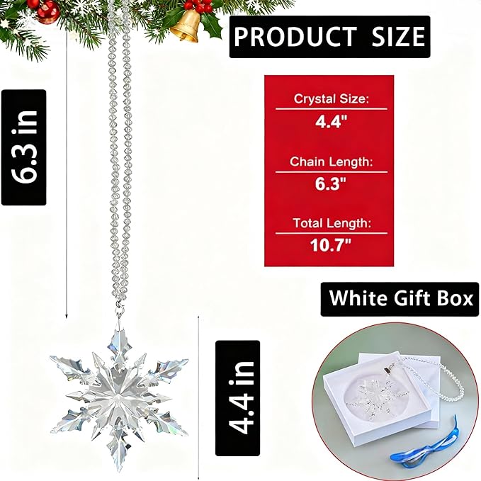 Luxury Crystal Christmas Snowflake Ornaments Christmas Tree Hanging Decorations Gifts for Women Girls Family Friends (Clear)