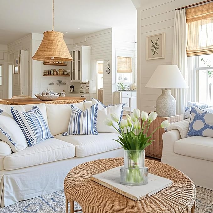 15 Pcs White Tulips Artificial Flowers Faux Tulips Real Touch Latex Fake Flower Bouquet for Spring Wedding Home Décor Centerpiece Arrangements