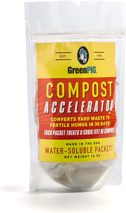 GREEN PIG Compost Accelerator Converts Yard Waste to Fertile Humus in 30 Days and Helps Control Odors Associated with Compost Piles, 1 Bag (12 Dissolvable Packets)