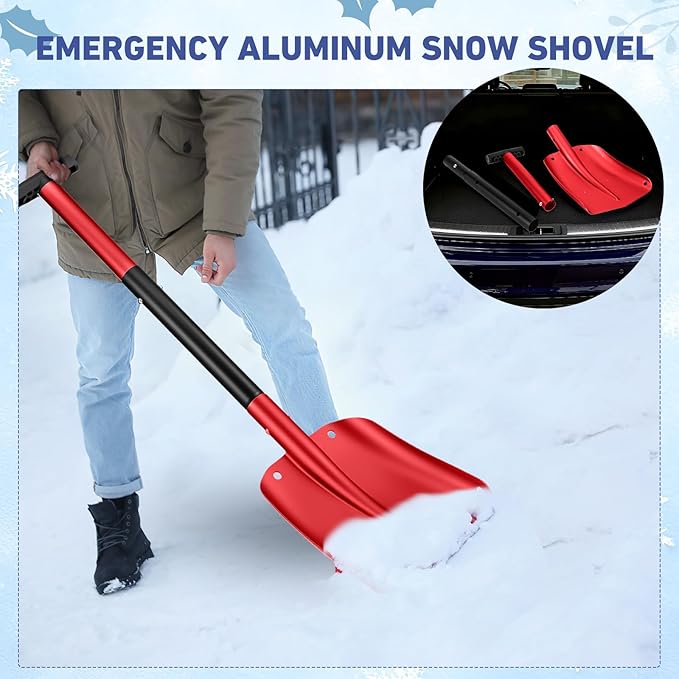 Gisafai 1 Pcs 34'' Detachable Emergency Snow Shovel for Car Aluminum Extendable Collapsible Snow Shovel Emergency Car Cleaning Equipment Suitable for Truck SUV Van Camp Outdoor (Red)