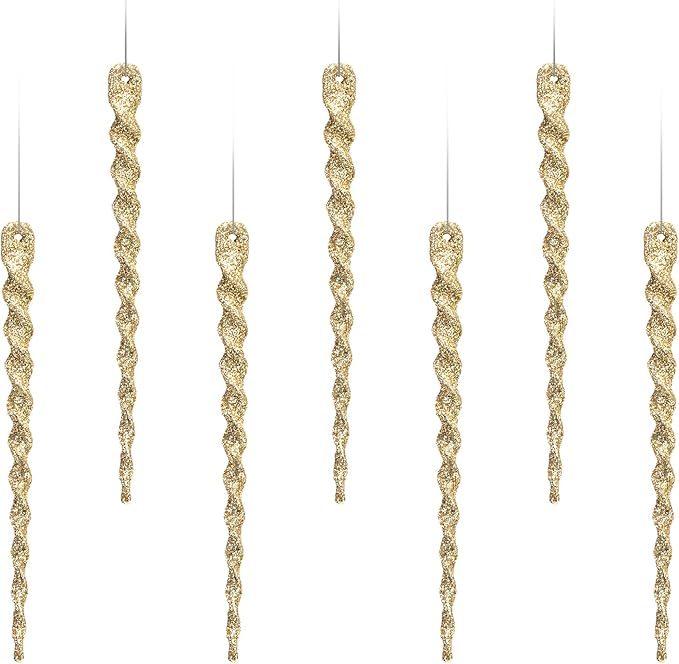 AMS Sparkling Glitter Plastic Icicle Ornaments 30 PCS Twisted Icicles Decoration Christmas Tree and Holiday Xmas Party Hanging (5.1'', Gold)