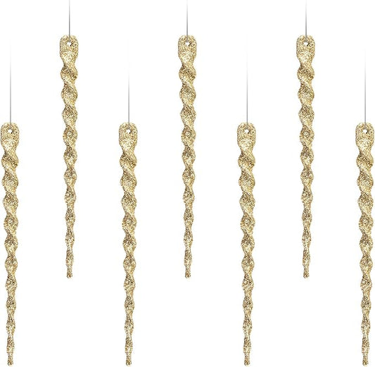 AMS Sparkling Glitter Plastic Icicle Ornaments 30 PCS Twisted Icicles Decoration Christmas Tree and Holiday Xmas Party Hanging (5.1'', Gold)