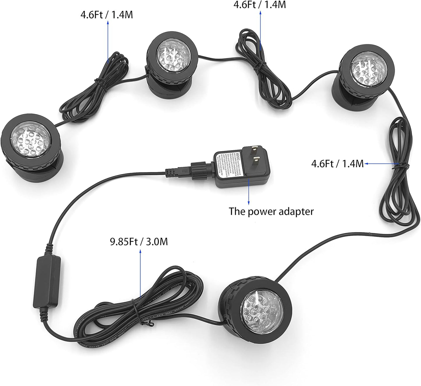 Warm White Pond Lights, Underwater Landscape Spotlights, IP68 Waterproof Submersible Fountain Lights for Garden Yard Aquarium Pond Fountain Waterfall (4 Lights)