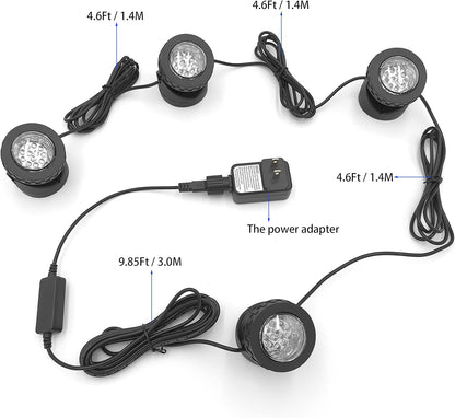 Warm White Pond Lights, Underwater Landscape Spotlights, IP68 Waterproof Submersible Fountain Lights for Garden Yard Aquarium Pond Fountain Waterfall (4 Lights)