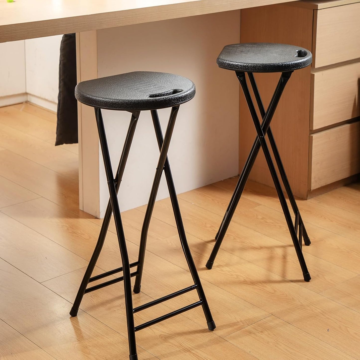 Suzile 2 Pcs Tall Folding Chair Portable Plastic Stool Chair Heavy Duty Foldable Bar Stools with Handle for Adults Kitchen Counter Room Home Camping Indoor Outdoor, 300lbs Capacity (27 Inch)