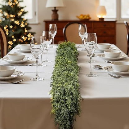 6 ft Christmas Garland, Cedar Garland, Real Touch Cypress Garlands, Green Artificial Greenery Garland for Mantel Indoor Outdoor Christmas Decorations