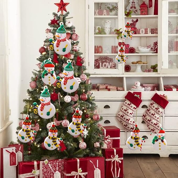 Christmas Ornaments Set Winter Snowman Ornaments for Christmas Tree Pendant Family Hanging Christmas Decorations for Xmas Home Party Holiday Decor 12 Pieces