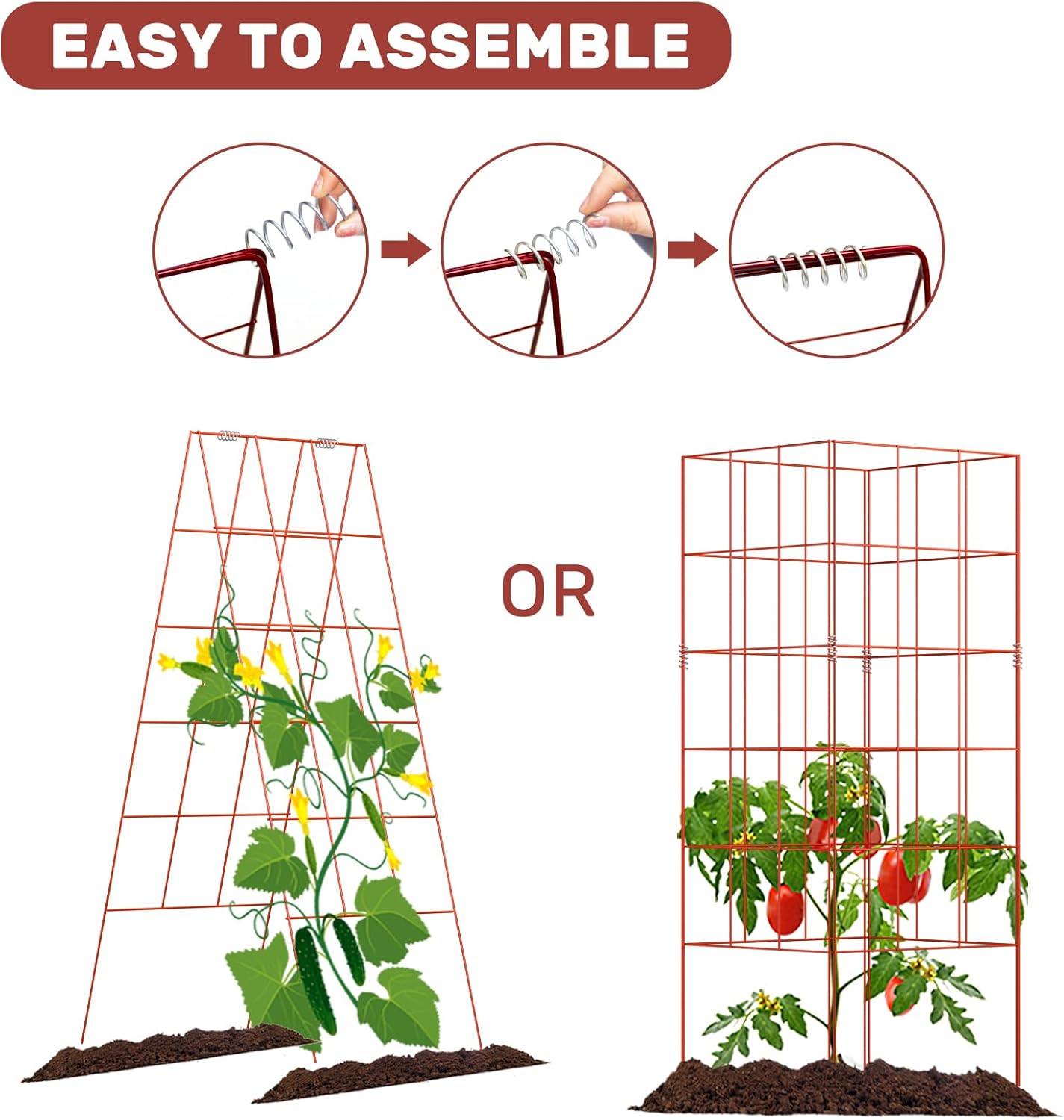 DOEWORKS Cucumber Trellis, 48" High Foldable A Frame Garden Trellis, 2 Pack, Plant Support for Climbing Cucumber, Beans, Tomatoes, Flowers, Red