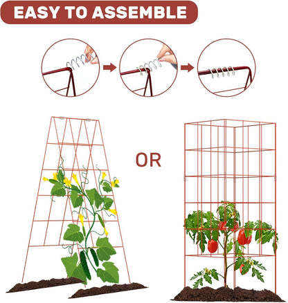 DOEWORKS Cucumber Trellis, 48" High Foldable A Frame Garden Trellis, 2 Pack, Plant Support for Climbing Cucumber, Beans, Tomatoes, Flowers, Red
