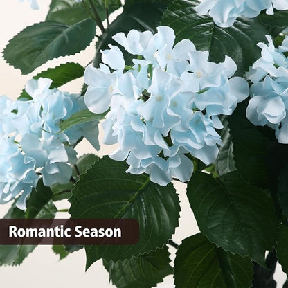Romantic Season 38" Artificial Hydrangea Tree in Pot, Faux Potted Silk Hydrangea Plant for Indoor Outdoor Decoration, Lifelike Artificial Flower Tree for Home, Office, Patio, Garden Decor, Blue