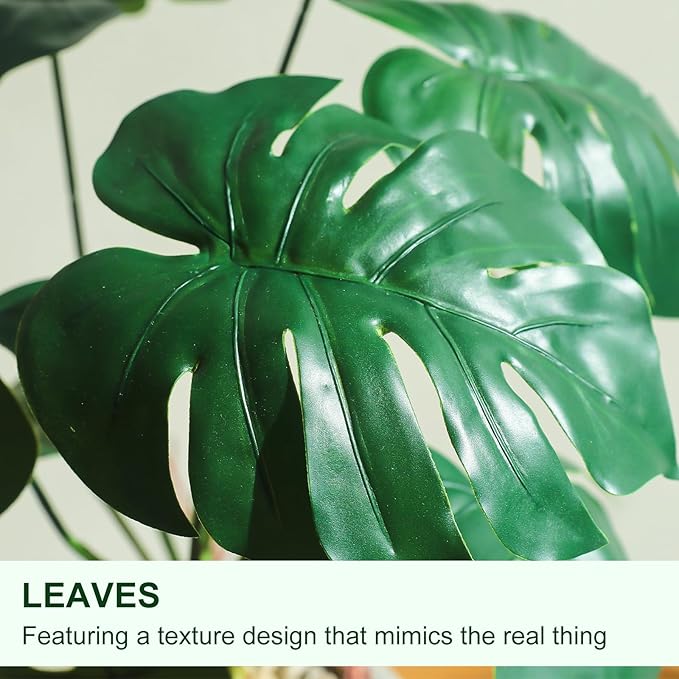 Fake Plants Large Artificial Monstera Faux Potted Plants Indoor Decoration, Faux Floor Plant for Indoor House Decor, Living Room, Bedroom, Office, House Plants