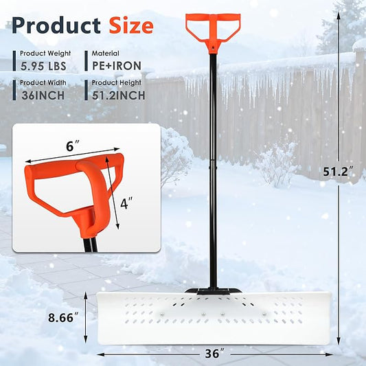 Orientools Snow Shovel and Pusher with Ergonomic Design, 36-Inch Wide Polyethylene Blade for Efficient Driveway and Sidewalk Snow Removal, Quick Connect Handle