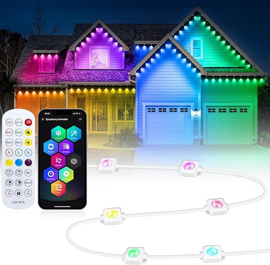 REYLAX 100FT Permanent Outdoor Lights with 60 LED Lights, RGB+IC Eaves Lights, IP67 Waterproof, Multi Scenes for Outdoor Christmas Holidays Decor, Works with APP & Remote Control, White