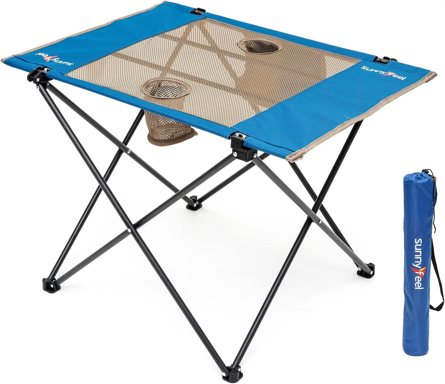 SUNNYFEEL Outdoor Folding Table | Lightweight Mesh Compact Camping Table, Roll Up Top 2 People Portable Camp Tables with Carry Bag for Picnic/Cooking/Beach/Travel/BBQ