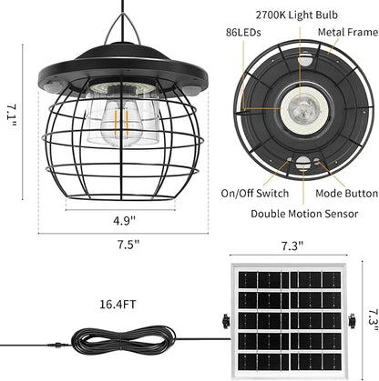Shed Lighs Solar Powered 3000LM Solar Pendant Light Outdoor, Gazebo Lantern with 2 Motion Sensor Retro Style Metal Frame Solar Lamp with Remote for Canopy Garden Patio Umbrella, 3 Color Temps