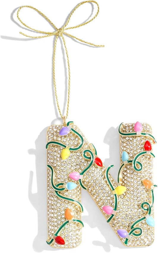 2025 Christmas Initial Ornaments,Letter N Ornaments for Xmas Tree,Hanging Christmas Ornament Gift for Mother Friends Sister Wife Grandma Women Men