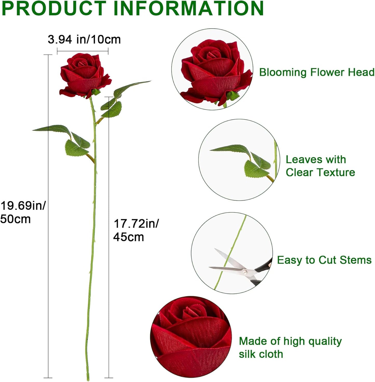 Fake Plants Roses Flowers Plastic Flowers Spring Decorations for Home Gifts for Gf Roses Artificial Flowers for Vase Fake Flowers Home Decor Fake Plant 19.6”(50PCS Red)