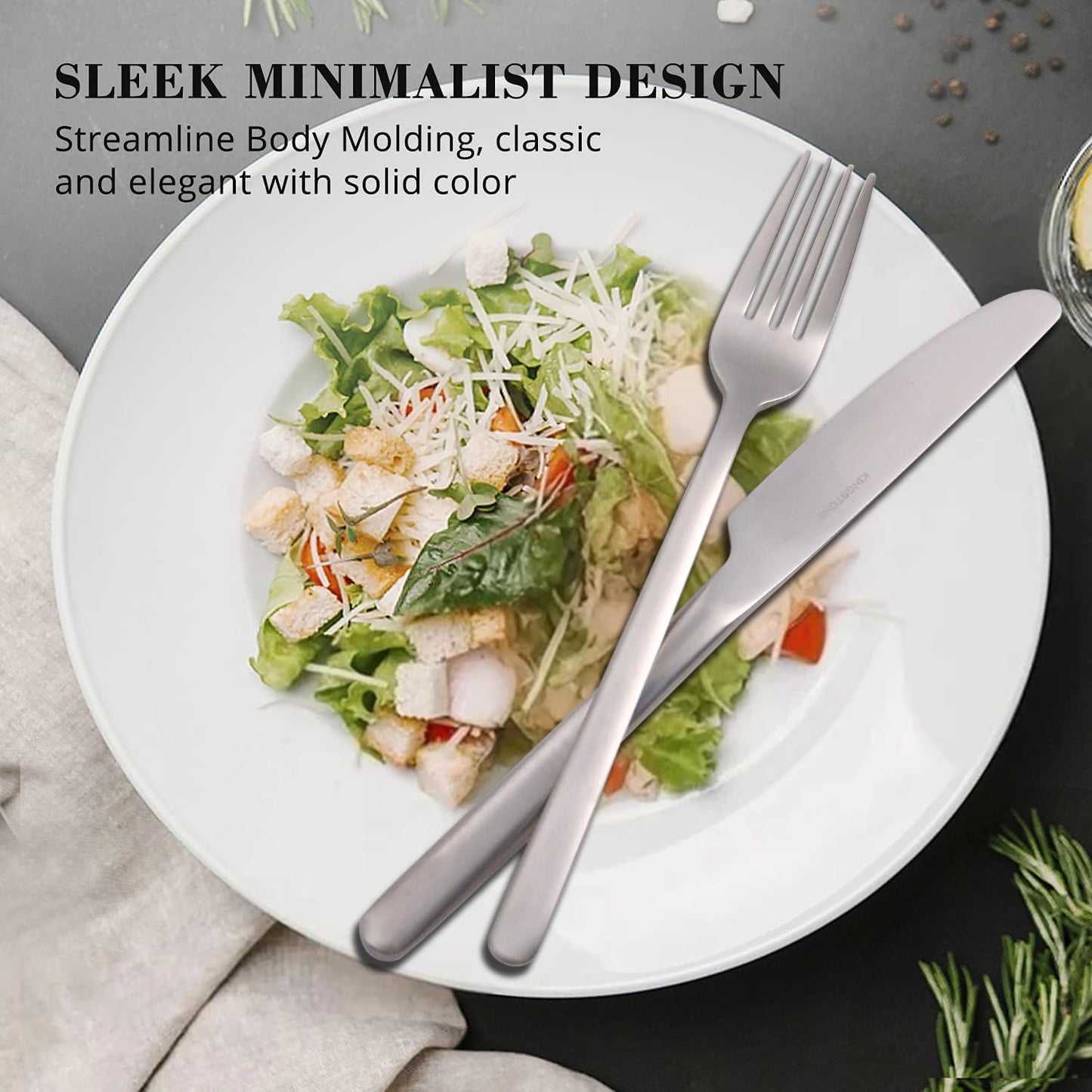 KINGSTONE Silverware Set, 20 Piece Flatware Cutlery Set for 4, 18/10 Stainless Steel Silverware Mirror Polished Dishwasher Safe for Home, Restaurant, Wedding, Party, Matte Silver