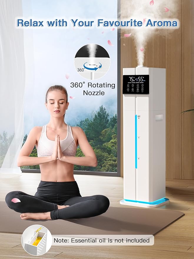 9L/2.4Gal Cool Mist Humidifier, Top Fill Quiet Ultrasonic Humidifiers for Bedroom, Covers 550ft², 60H Runtime, 24H Timer, 7 Colors Light, 4 Mist Modes Humidifier Large Room, Home, Office, White