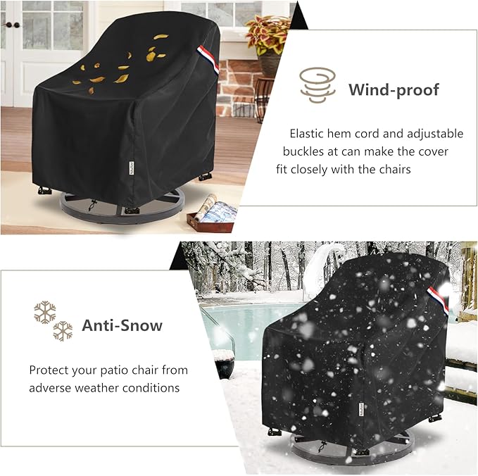 Patio Chair Covers Waterproof Patio Furniture Covers, 30W x 34D x 36H Inches Swivel Outdoor Chair Cover 2 Pack (Black)