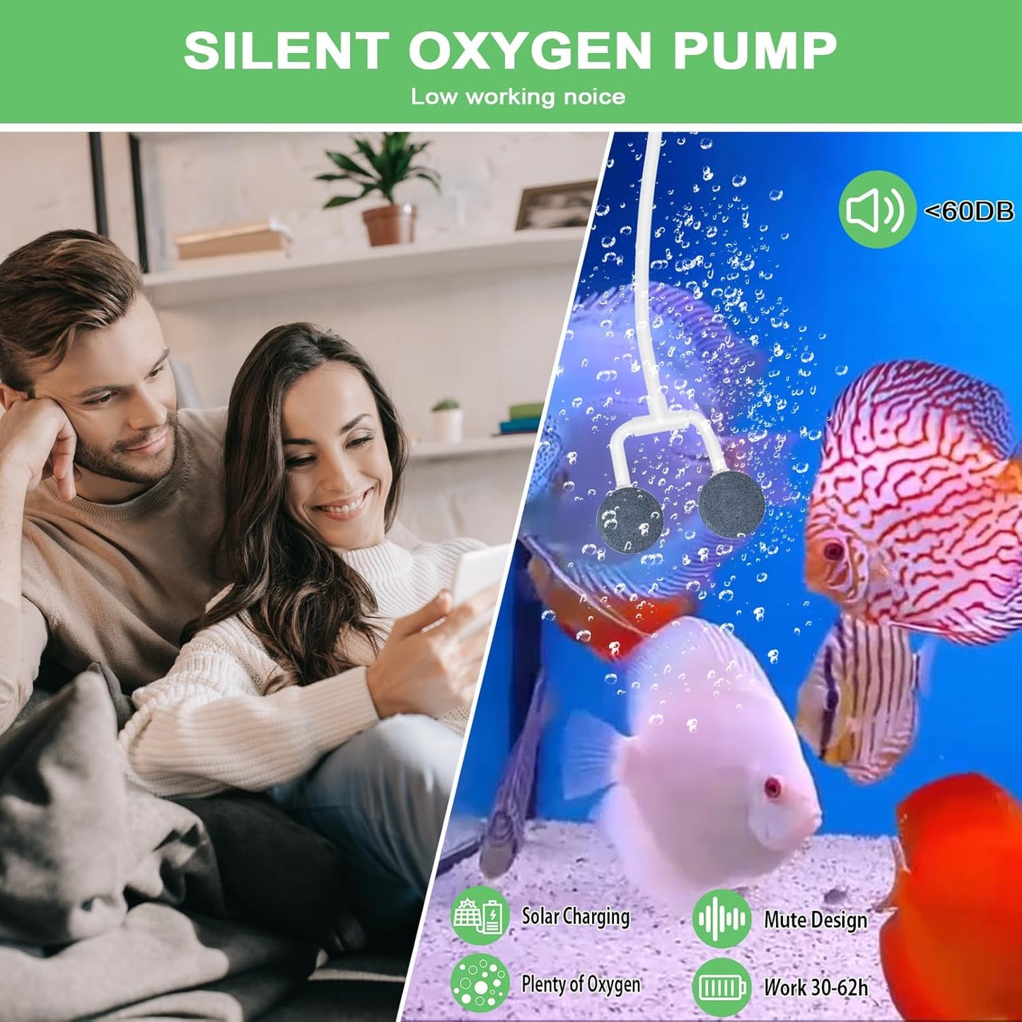 Solar Aerator, Solar Air Pump - 2W & 2200mAh Solar Powered Pond Pump With 2 Air Bubble Stones, Regulator for Small Fish Ponds, Stock Tanks, Aquariums, Hydroponics