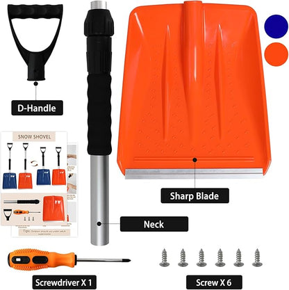 Kids Snow Shovel with D-Grip Handle, Aluminum Blade, Toddler Snow Shovel for Car Trunk, Emergencies, Driveways, and Car Snow Removal. (Age 3+, 2 Packs)