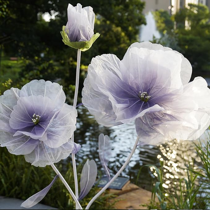 Giant Flowers for Decoration,Large Fake Flower with Standing Stems and Base,Big Artificial Flowers for Home Decor,Wedding Background Decor,Shop Window Display,Banquet,Garden Party (Purple)