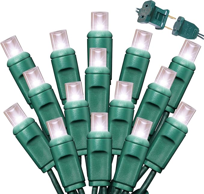 LAMPHOME 50LED String Lights,LED Christmas Lights,6" SPACING,Green Wire,White Colour,Commercial Grade