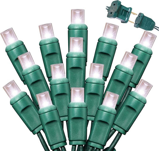LAMPHOME 50LED String Lights,LED Christmas Lights,6" SPACING,Green Wire,White Colour,Commercial Grade