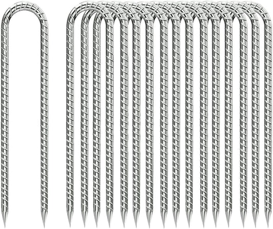 Ground-Stakes-Heavy-Duty-12 inch, U-Hook Rebar Stakes Galvanized Anti-Rust 20pcs Garden Stakes Metal Ground Anchors for Garden Dog Fence Chicken Coop Tent Trampoline Accessories Deer Fence