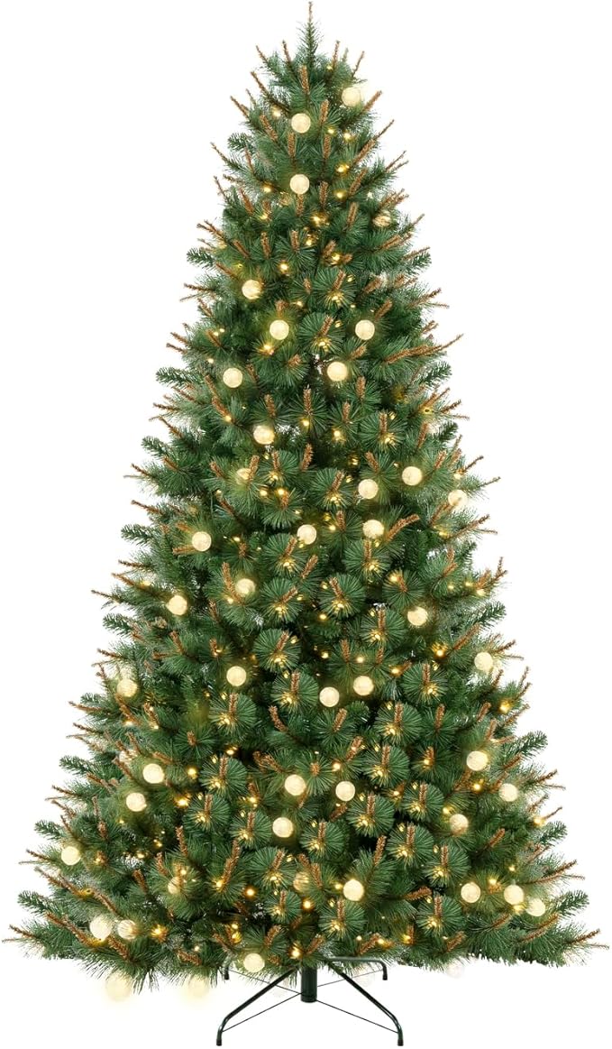Selena 6.5ft Prelit Artificial Christmas Tree with 857 Branch Tips, 300 Warm Lights and Metal Stand, 43" Wide Realistic Withered Christmas Tree with Lights by Naomi Home