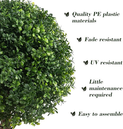 Set of 2 Artificial Boxwood Ball Trees for Outdoor with Spike, UV Resistant Faux Topiary Ball, Fake Plants Greenery Round Shrubs Bushes for Entryway Front Porch Decor
