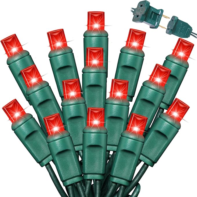 LAMPHOME 1200LED (24pk of 50L) String Lights, LED Christmas Lights, 6" SPACING,Green Wire, RED
