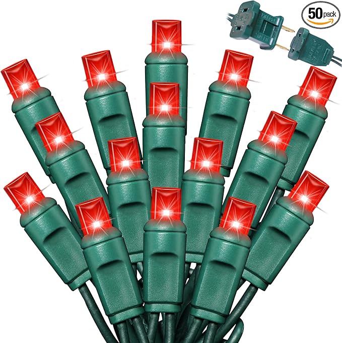 LAMPHOME 50LED String Lights,LED Christmas Lights,6" SPACING,Green Wire,RED Colour,Commercial Grade