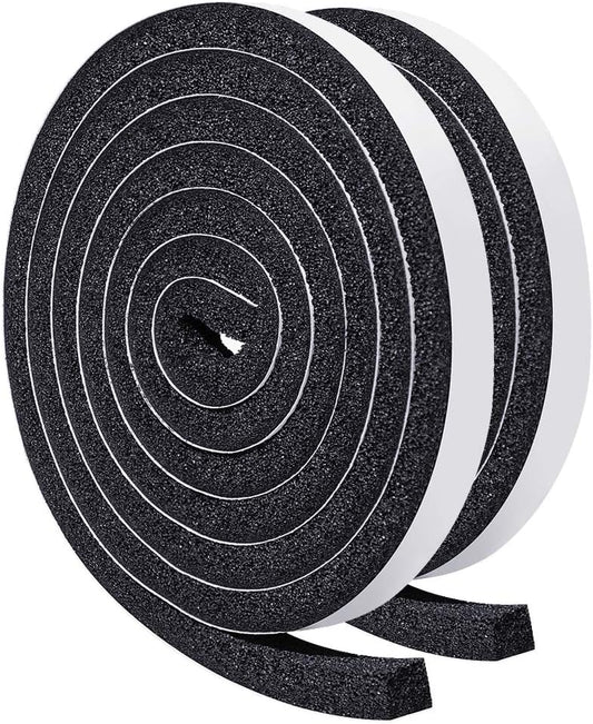 TORRAMI Open Cell Foam Weather Stripping Tape 1/2 Inch W X 3/8 Inch T, High Resilience Adhesive Seal Insulating Strip for Door and Windows Total 13 Feet (2 Rolls of 6.5 Ft Each)