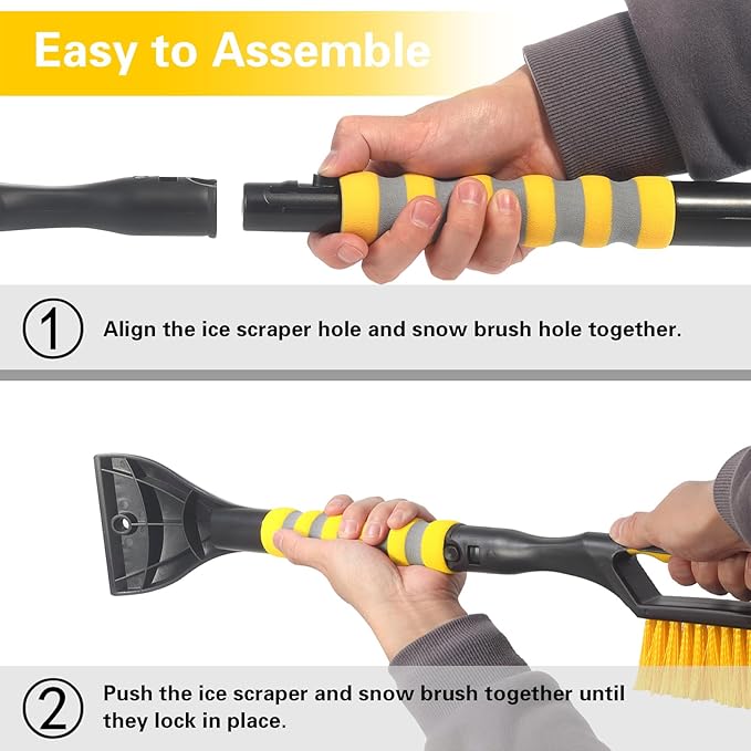 Snow Brush and Ice Scraper for Car Windshield,26.4" Window Scraper Deicer for Car SUV and Truck,Ice Scrapers and Brushes 2 in 1,Winter Car Automotive Exterior Accessories(2Pack Yellow)