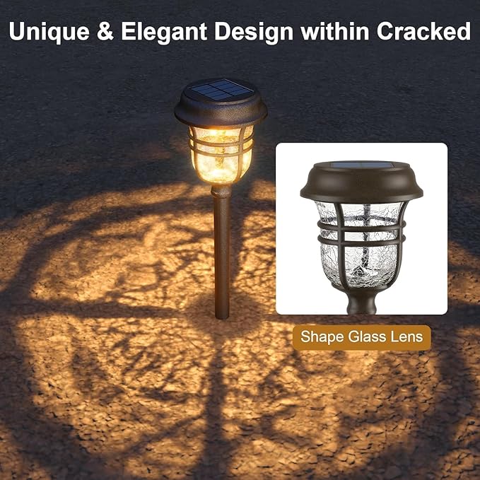 XMCOSY+ Solar Pathway Lights Outdoor Waterproof IP65-2 Lighting Modes Color Changing LED Solar Garden Lights for Yard, Glass Outdoor Lighting for Landscape Walkway Driveway Decor (Warm White & RGB)