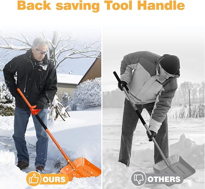 Snow Shovel for Driveway 69 Inch Heavy Duty Snow Removal with Ergonomic Labor-Saving Tool Handle Portable Snow Shovel Large Capacity Shovel for Garden Car Farm Sidewalk, Orange