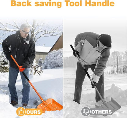 Snow Shovel for Driveway 69 Inch Heavy Duty Snow Removal with Ergonomic Labor-Saving Tool Handle Portable Snow Shovel Large Capacity Shovel for Garden Car Farm Sidewalk, Orange