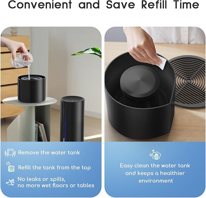 Afloia Air Purifier with Humidifier Combo, 2 in 1 3-Stage Filters for Bedroom Pets Hair Smoker Odors, Evaporative Humidifier, Auto Shut Off, Quiet Air Cleaner with Seven Color Light, Black