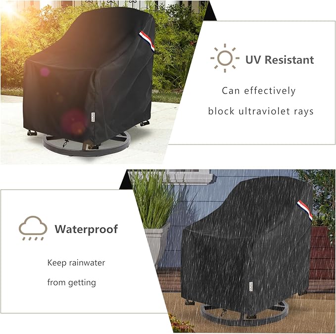 Patio Chair Covers Waterproof Patio Furniture Covers, 30W x 34D x 36H Inches Swivel Outdoor Chair Cover 2 Pack (Black)