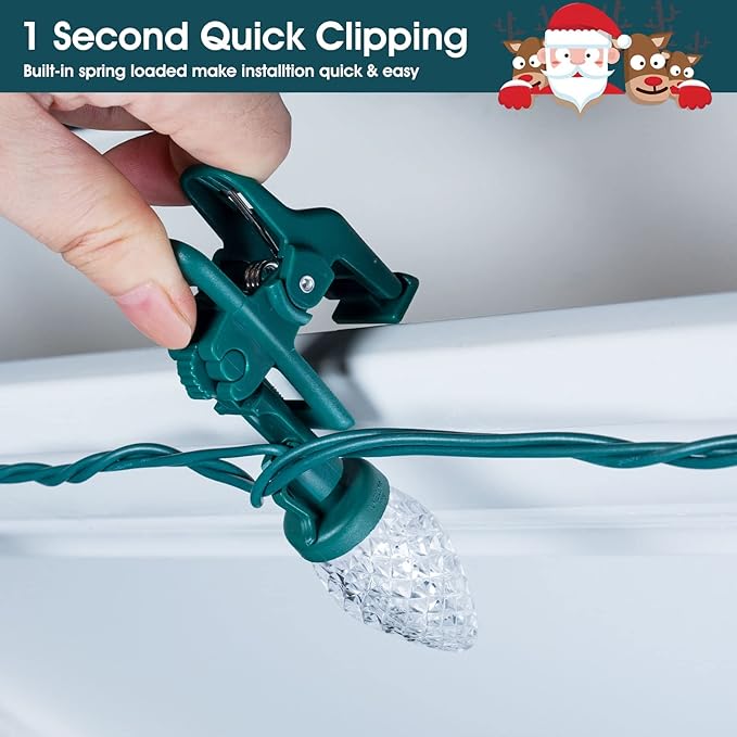 C9 LED Christmas Lights Outdoor, 68 Feet 100 LED Strawberry String Lights with 100 Spring Clamps, Waterproof Commercial Grade Extendable for Outside Roofline Patio Home Xmas Decoration, Pure White