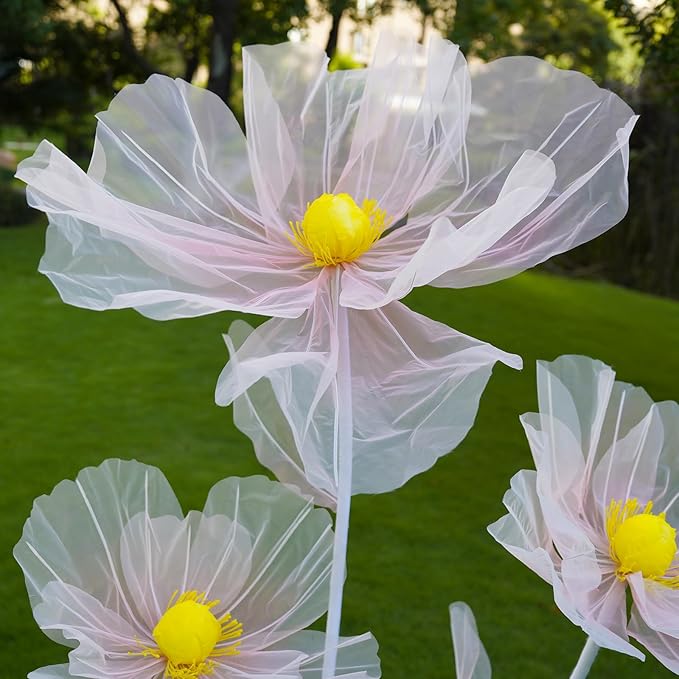 Giant Flowers for Decoration,3-Head Large Artificial Silk Flower with Standing Stems and Base for Party Banquet Wedding Reception Background Decor Home Decor (Pink Gradient)