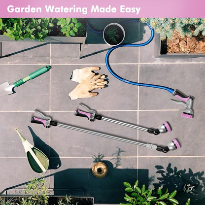 RESTMO 36”-60” Metal Watering Wand, Long Telescopic Tube | 180° Adjustable Ratcheting Head | 7 Spray Patterns | Flow Control, Garden Hose Sprayer to Water Hanging Baskets, Shrubs, Pink
