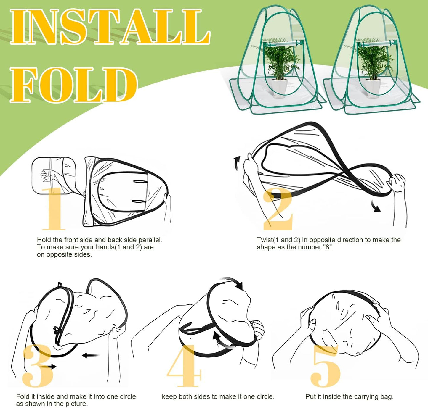 Pop Up Greenhouse Cover, Mini Greenhouse PVC Gardening Plant 4-Pack, Portable Small Green House for Indoor Outdoor, Sunshine Room Backyard Flow