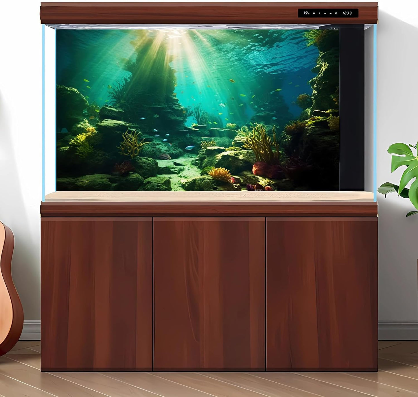 Ocean Floor Fish Tank Background Under The Sea Coral Reef Aquarium Background Tropical Fish Terrarium Backgrounds Underwater Rock Cave Sunray Fish Tank Backgrounds Decorations 72x18in
